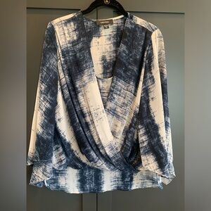 Karen Kane Navy and White Crossover blouse.